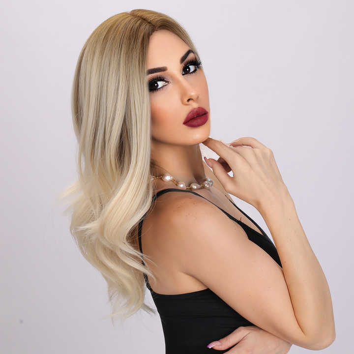 Gradient Brown Blonde Synthetic Wig Long Wavy Wigs