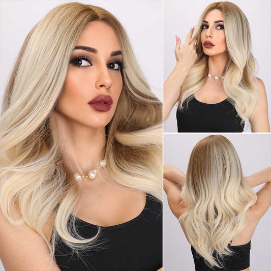 Gradient Brown Blonde Synthetic Wig Long Wavy Wigs