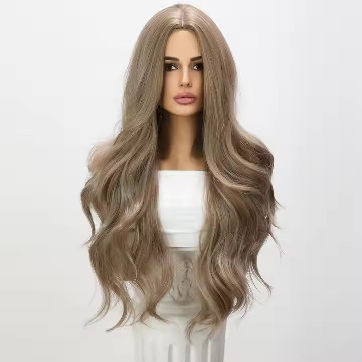 Ash Brown Long Wig with Elegant Big Waves