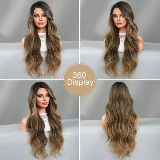 Synthetic Lace Front Wig Hair Body Wave 13x6 HD Copper Brown Highlighted Lace Front Wig with Baby Hair Wig for Women