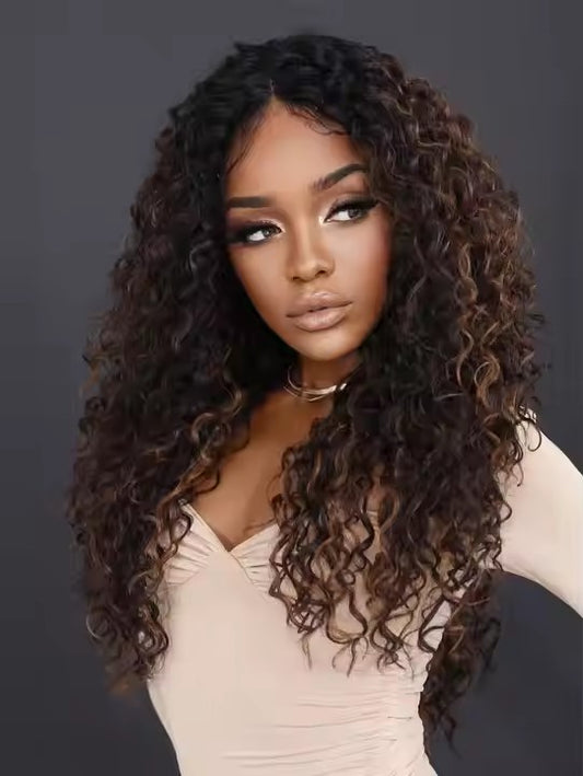 Black Blonde Lace Front Wig African Curly Black Women's Central Water Wave Wig Kanikalon Synthetic Wig