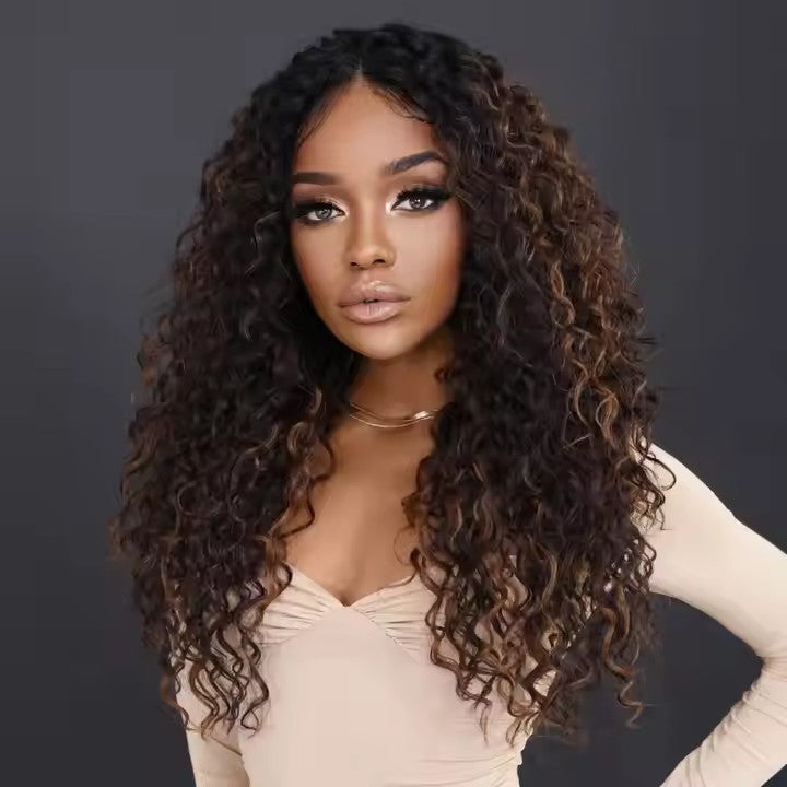 Black Blonde Lace Front Wig African Curly Black Women's Central Water Wave Wig Kanikalon Synthetic Wig