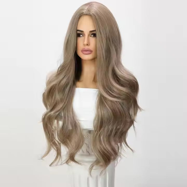 Ash Brown Long Wig with Elegant Big Waves